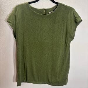Anne Klein Olive Green Slub Knit Top Short Sleeve Back Zip Women's Size S